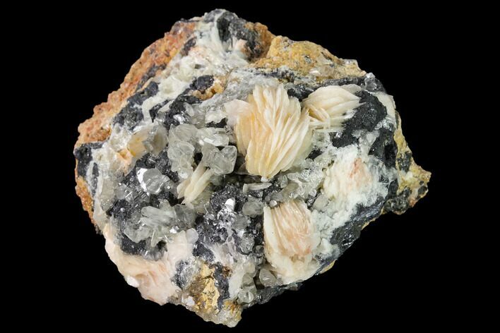 Cerussite Crystals with Bladed Barite on Galena - Morocco #165737
